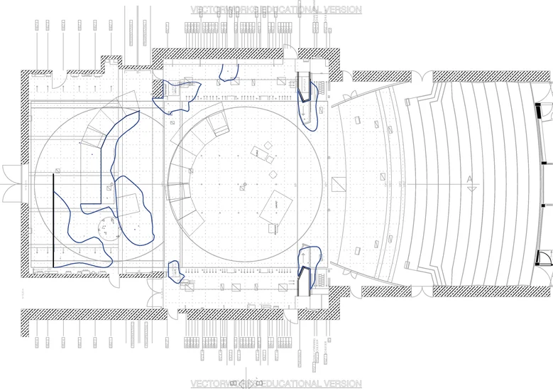 Grundriss der Bühne mit markierter Dekoration